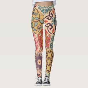 Farbenfrohe Patchwork-Kachel Islamische Motive Leggings