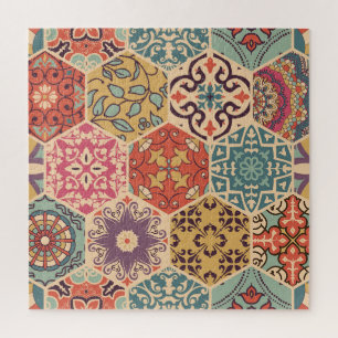 Farbenfrohe Patchwork-Kachel Islamische Motive Puzzle