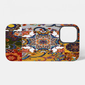 Farbenfrohe Patchwork-Kachel: Majolika-Töpferei-St iPhone Hülle (Rückseite (Horizontal))