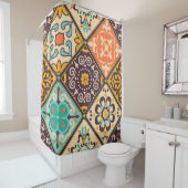 Farbenfrohe Patchwork: Majolica Fliesendesign Duschvorhang (Beispiel)