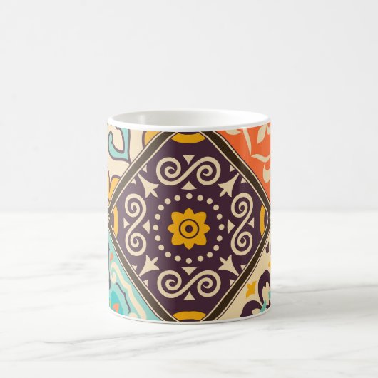 Farbenfrohe Patchwork: Majolica Fliesendesign Kaffeetasse (Mittel)
