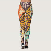 Farbenfrohe Patchwork: Majolica Fliesendesign Leggings (Rückseite)
