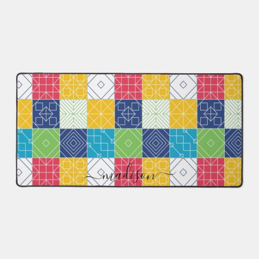 Farbenfrohe Patchwork personalisieren Schreibtischunterlage (Vorderseite)