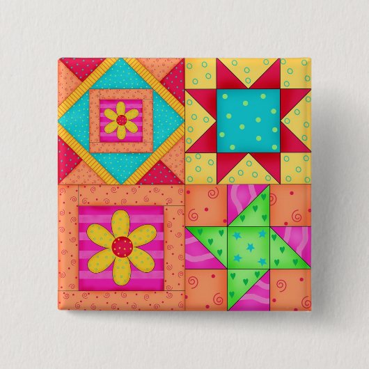Farbenfrohe Patchwork-Quilt-4-Block-Buttone Button (Vorderseite)