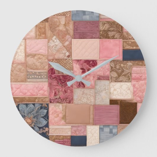 Farbenfrohe Patchwork Quilt Art Clock Große Wanduhr (Vorderseite)