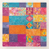 Farbenfrohe Patchwork Quilt Art Glass Untersetzer (Vorderseite)