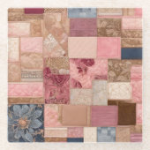Farbenfrohe Patchwork Quilt Art Glass Untersetzer (Vorderseite)