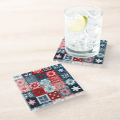 Farbenfrohe Patchwork Quilt Art Glass Untersetzer (Schrägansicht)