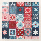 Farbenfrohe Patchwork Quilt Art Glass Untersetzer (Vorderseite)