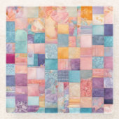 Farbenfrohe Patchwork Quilt Art Glass Untersetzer (Vorderseite)