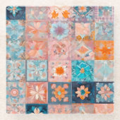 Farbenfrohe Patchwork Quilt Art Glass Untersetzer (Vorderseite)