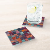 Farbenfrohe Patchwork Quilt Art Glass Untersetzer (Schrägansicht)