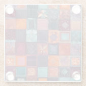 Farbenfrohe Patchwork Quilt Art Glass Untersetzer (Rückseite)