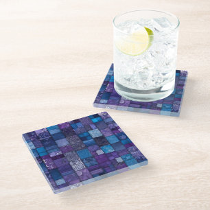 Farbenfrohe Patchwork Quilt Art Glass Untersetzer