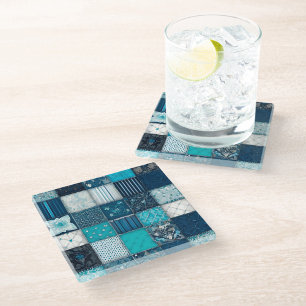 Farbenfrohe Patchwork Quilt Art Glass Untersetzer