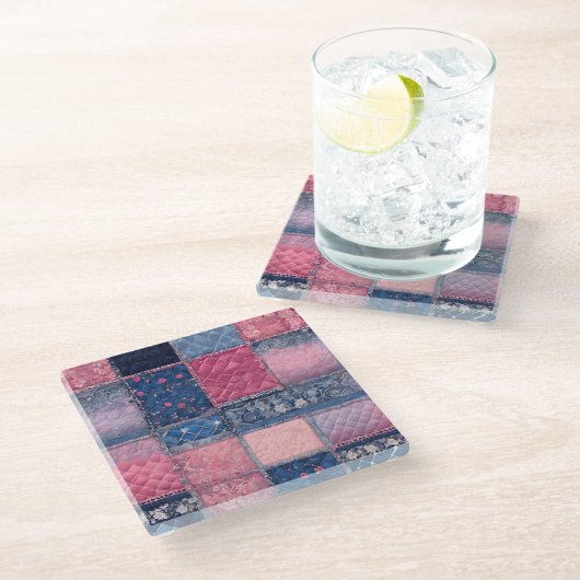 Farbenfrohe Patchwork Quilt Art Glass Untersetzer