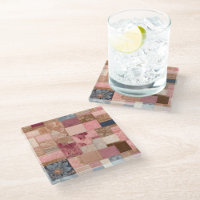 Farbenfrohe Patchwork Quilt Art Glass Untersetzer