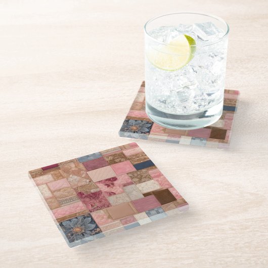 Farbenfrohe Patchwork Quilt Art Glass Untersetzer