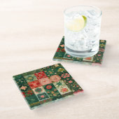 Farbenfrohe Patchwork Quilt Art Glass Untersetzer (Schrägansicht)