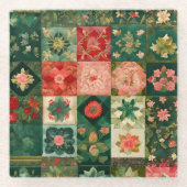 Farbenfrohe Patchwork Quilt Art Glass Untersetzer (Vorderseite)