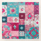 Farbenfrohe Patchwork Quilt Art Glass Untersetzer (Vorderseite)