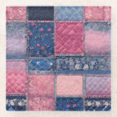 Farbenfrohe Patchwork Quilt Art Glass Untersetzer (Vorderseite)