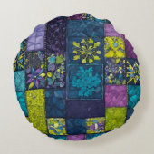 Farbenfrohe Patchwork Quilt Art Round Throw Kissen (Rückseite)
