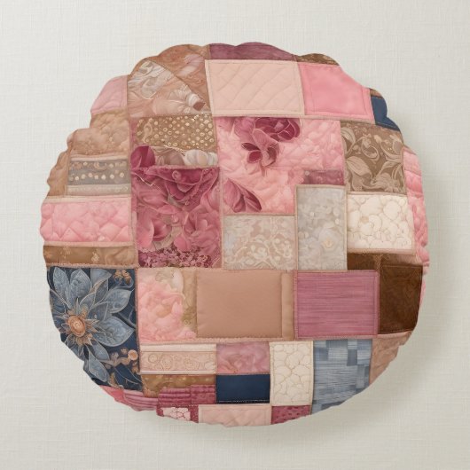 Farbenfrohe Patchwork Quilt Art Round Throw Kissen (Vorderseite)