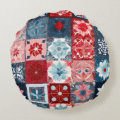 Farbenfrohe Patchwork Quilt Art Round Throw Kissen (Rückseite)