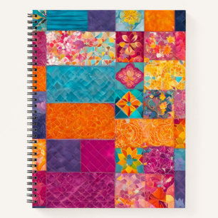 Farbenfrohe Patchwork Quilt Art Spiral Notebook Notizblock