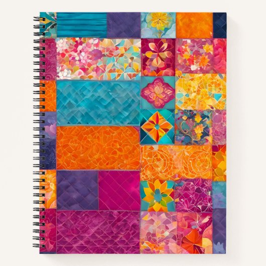 Farbenfrohe Patchwork Quilt Art Spiral Notebook Notizblock (Vorderseite)