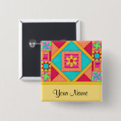 Farbenfrohe Patchwork Quilt Block Art Buttone Button (Vorne & Hinten)