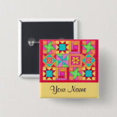 Farbenfrohe Patchwork Quilt Block Art Buttone Button (Vorne & Hinten)