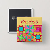 Farbenfrohe Patchwork Quilt Block Art Name Abzeich Button (Vorne & Hinten)