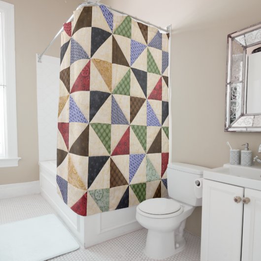 Farbenfrohe Patchwork-Quilt: Blume Textur. Duschvorhang (Beispiel)