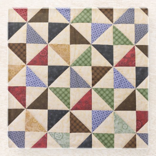 Farbenfrohe Patchwork-Quilt: Blume Textur. Glasuntersetzer (Vorderseite)