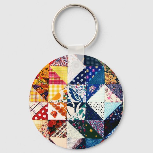 Farbenfrohe Patchwork Quilt Einzigartiger Schlüsse Schlüsselanhänger (Vorderseite)