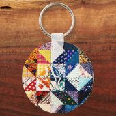 Farbenfrohe Patchwork Quilt Einzigartiger Schlüsse Schlüsselanhänger (Vorderseite)