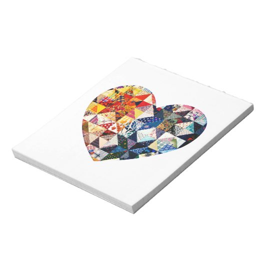 Farbenfrohe Patchwork Quilt Herz Notizblock (Rotiert)