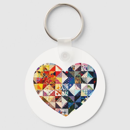 Farbenfrohe Patchwork Quilt Herz Schlüsselanhänger (Vorderseite)