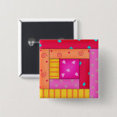 Farbenfrohe Patchwork Quilt Log Kabine Blockkunst  Button (Vorne & Hinten)