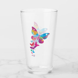 Farbenfrohe Patchwork Schmetterlinge trinken Glas