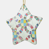 Farbenfrohe Patchwork-Steppdecke Keramik Ornament (Links)