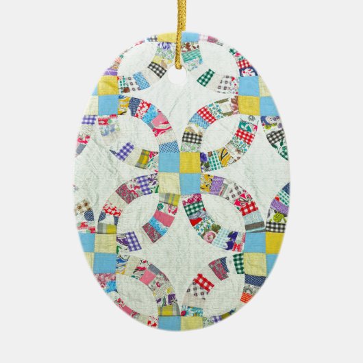 Farbenfrohe Patchwork-Steppdecke Keramikornament (Vorne)