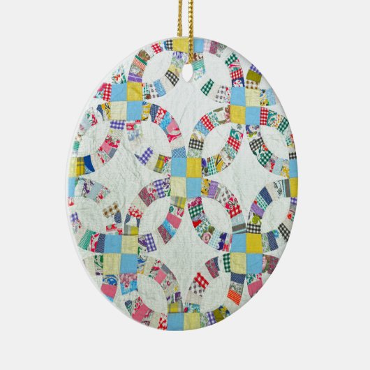 Farbenfrohe Patchwork-Steppdecke Keramikornament (Rechts)