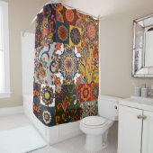 Farbenfrohe Patchwork-Tile: Majolica Pottery Style Duschvorhang (Beispiel)