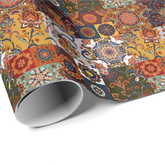 Farbenfrohe Patchwork-Tile: Majolica Pottery Style Geschenkpapier (Rolleneckpunkt)