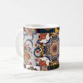 Farbenfrohe Patchwork-Tile: Majolica Pottery Style Kaffeetasse (Vorderseite Links)