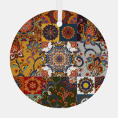 Farbenfrohe Patchwork-Tile: Majolica Pottery Style Ornament Aus Glas (Rückseite)