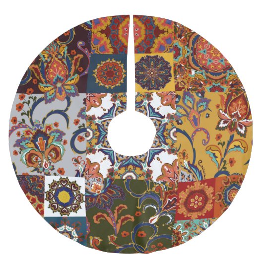 Farbenfrohe Patchwork-Tile: Majolica Pottery Style Polyester Weihnachtsbaumdecke (Vorderseite)